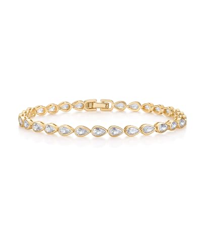 PAVOI 14K Yellow Gold Plated Simulated Diamonds Bezel Set Tennis Bracelets for Women - Cubic...