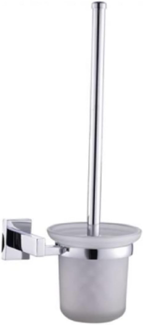 KYOTO Wall Mounted Stainless Steel with Chrome Finish Toilet Brush with Holder, Wall Hanging Toilet Brush Holder with Frosted Glass & Stand/Toilet Brush Holder for Bathroom Accessories