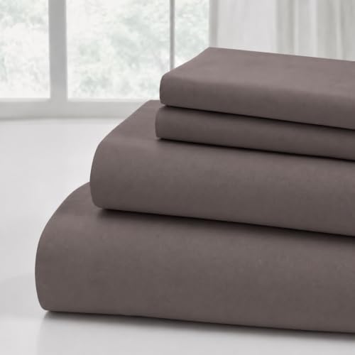 Modern Threads 4-Piece Ultra Soft Microfiber Bed Sheets Set, Wrinkle Free Sheets with Deep Pockets Fitted Sheet, Flat Sheet & Pillowcases, Lightweight Breathable Bedding, Brown, King