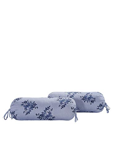Image of Swayam Set of 2 Mercerized Cotton Bolster Cover | 30x30 Inch | Soft Breathable Masnad Cover 250TC | Durable & Washable | Floral Print Bolster Cover for Diwan, Bed & Sofa - Blue