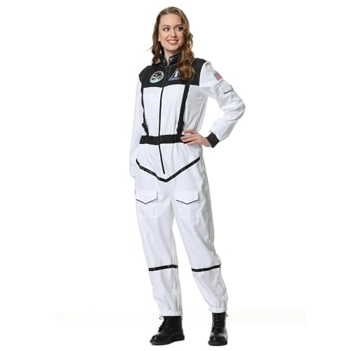 LMYOVE Women Astronaut Cosplay Costume Long Sleeve Outfit With Adjustable Belt And Decor Patches For Halloween Theme Parties