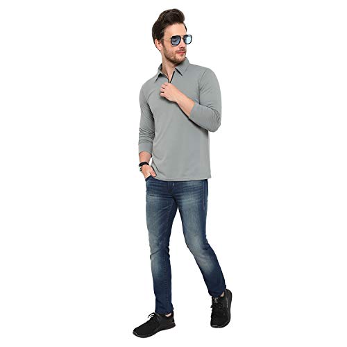 Image of Men's Cotton Blend Full Sleeve Zip Neck Polo T-Shirt (Pack of 1)