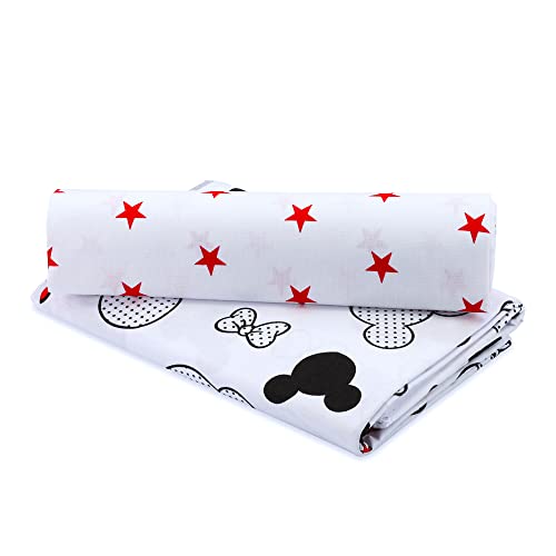 Tissu coton au mètre lot de tissus Set: 2x 100x160 cm - tissus à coudre tissus à coudre coton Souris rouge et étoiles rouges sur blanc Cover