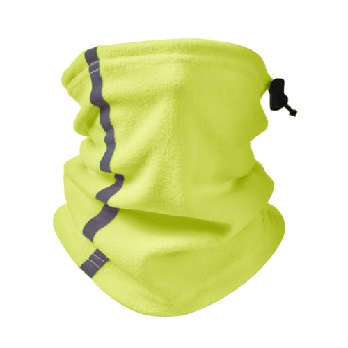 Wcawnlt Scaldacollo invernale in pile con fascia riflettente, coulisse elastica e alta visibilità, verde fluorescente, 1 pezzo, per sci, ciclismo, escursionismo e attività all'aperto per adulti