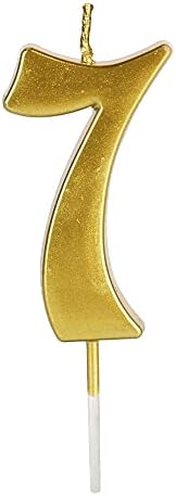 LHGOGO Gold Birthday Candles for Cake, Premium Glitter 7th Number Candle Party Wedding Anniversary Decoration for Kids Women or Men, Number 7