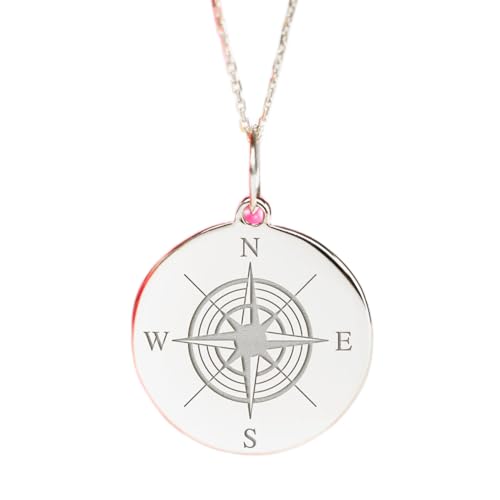Collier boussole argent 925 LKBEADS pendentif gravé 24 mm et chaîne