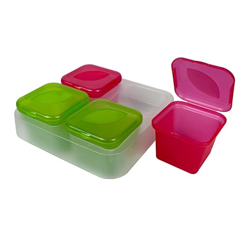 Snips, Congela Sughi & Aromi, 4 Contenitori per alimenti in plastica con coperchio da 100 ml, Colore Rosso e Verde, Misure 15 x 15 x 5,5 cm, Made in Italy, 0% BPA e phthalate free