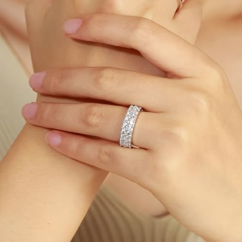 1.7 CTTW Moissanite Wedding Band Ring, 6mm Double Row Eternity Promise Ring for Women, D Color VVS1 Clarity Round Brilliant Moissanite Rings 925 Sterling Silver, Anniversary and Bridal Gift, All Size4