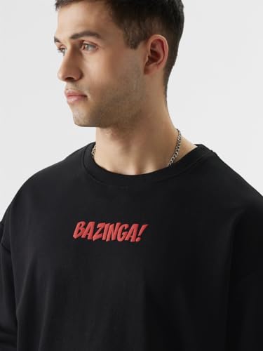 Image of The Souled Store Official The Big Bang Theory: Doodle Men Full Sleeve Graphic Printed Cotton and Polyester Black Color Oversized Sweatshirts
