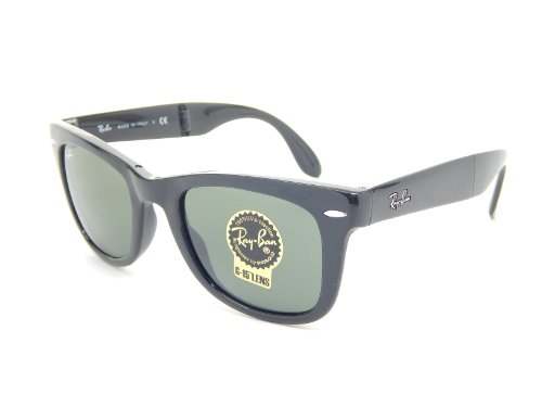 New Ray Ban Folding Wayfarer RB4105 601 Glosssy Black/Green 50mm Sunglasses2