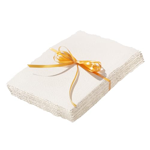 50 Sheets Deckled Edge Paper 5 x 7inch 160 GSM Handmade Paper Rough/Textured Watercolor Paper for Wedding Invitations Cards Crafts