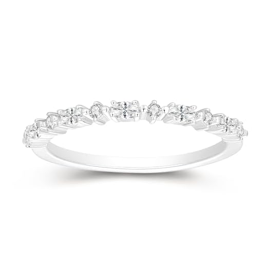 Frayerr 0.24 Carat Moissanite Rings - Wedding Band For Women - Half Eternity Platinum Plated 925 Silver Ring - Promise Rings For Her - Minimalist Gifts For Mom (7)