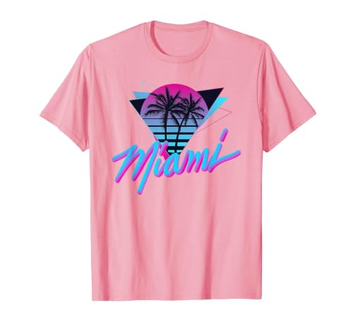 Miami - Palm Trees - Vaperwave Synthwave 80s Style Retro T-Shirt, Men, Pink, Large