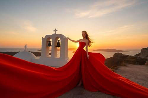 Long Tail Flying Dress for Women's Wedding, Maternity Photoshoot Santorini Flying Dress for Photoshoot, Flowy Gown Satin Dress, Bridesmaid Dresses2
