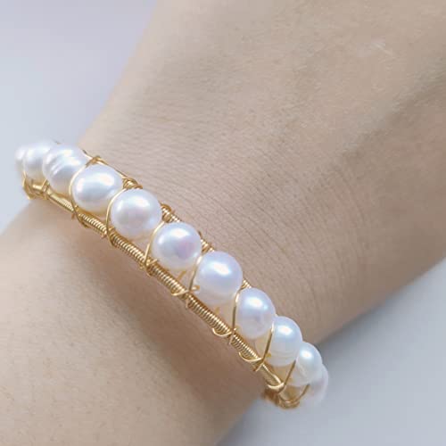 Duggo Plated Gold 14K Freshwater White Pearl Handmade Bracelets Is A Gift For Women.natural Gemstones Pearl Strand Bracelet For Lady Jewelry Beaded Link Adjustable Size (Fashion 001) #TOP6