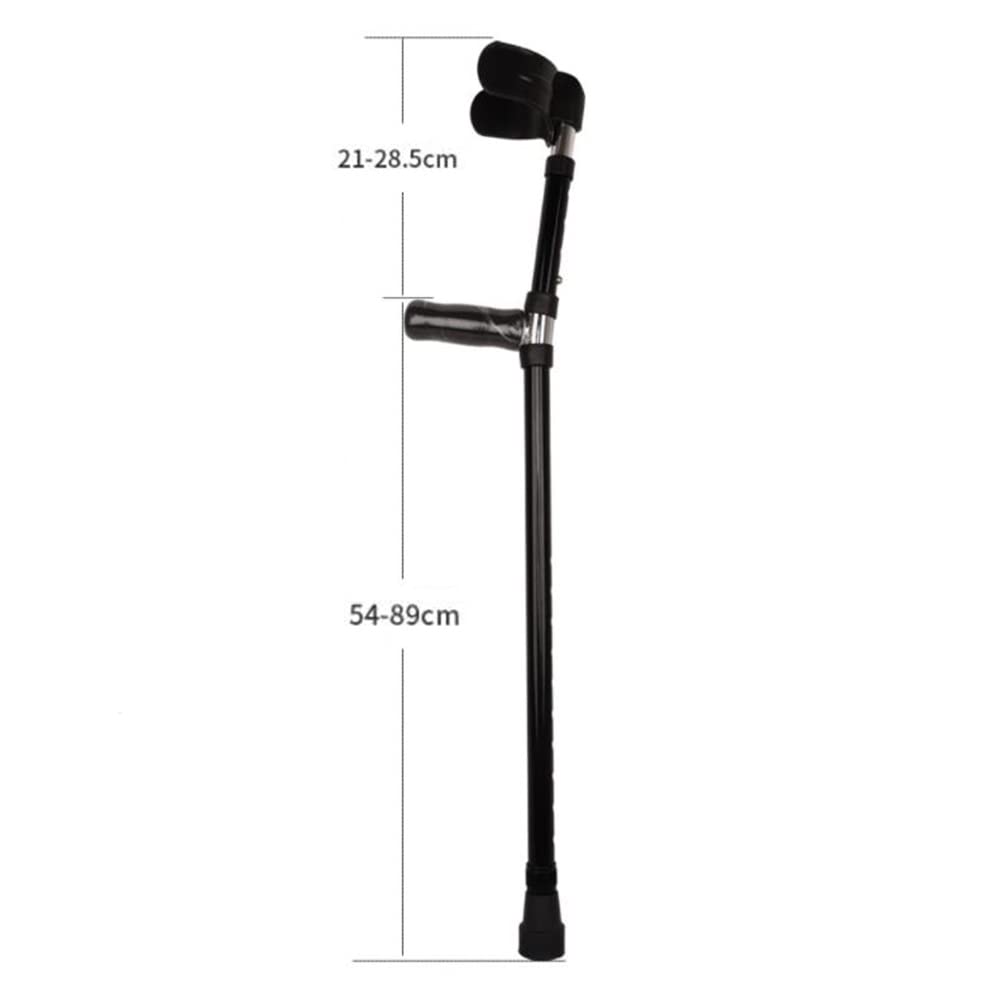 KADEUX 1 Paio Stampelle Nero Stampelle Avambraccio, Stampella Telescopico Stampelle Ortopediche Altezza Regolabile, Palo Regolabili Leggere con 4 Punte in Gomma
