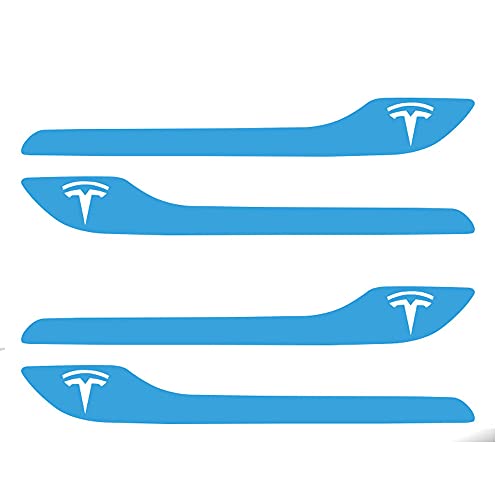 Image of IPG Compatible for Model 3 / Model Y /Juniper Door Handle Decal Sticker Wrap Kit (Set of 4) with Tesla Logo Personalize Your Tesla (Gloss Light Blue)