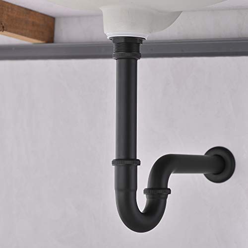 Orhemus Brass P Trap, 1 1/4 Bathroom Basin Sink Waste Trap Drain Kit with Flange and Slip Joint Extension Tube Drain Tailpiece, Adjustable Height, Matte Black - Thumbnail 4