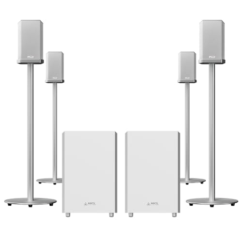 Image of AWOL Speaker 4.2.2 All-Wireless Home Theater Sound System, 120W Upward Firing Speakers, Dolby Atmos DTS Support with Floor Stand Pair 31Inch Height Speaker Stand for Home Theater