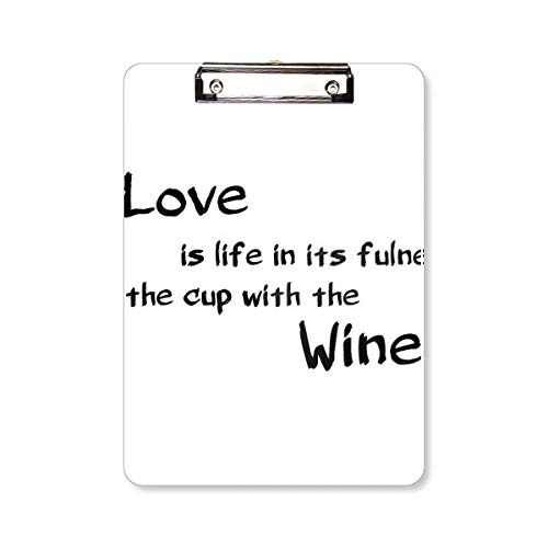 Porte-bloc A4 Citation de poésie Love Like Wine en bois avec pince métallique
