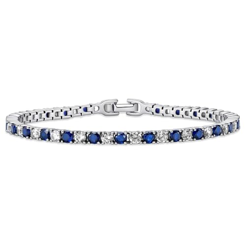 Elaximn Tennis Bracelet for Women 3mm Cubic Zirconia and Sapphire | 6.5 Inch | Handmade Hypoallergenic Blue Sapphire CZ Silver Bracelets for Women | Birthday Anniversary Mothers Day