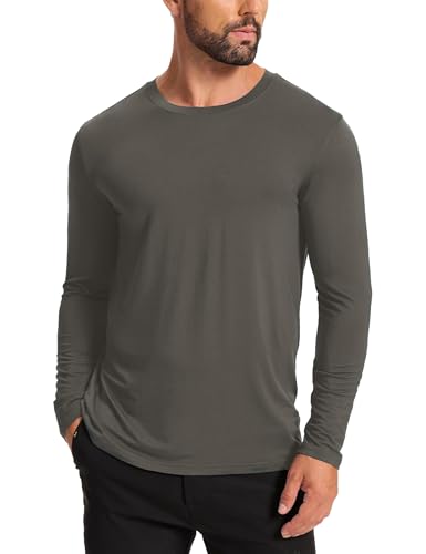 GYS Men's Pajama Top Bamboo Viscose Cloud-Soft Long Sleeve Loungewear Moisture-Wicking Relaxed Fit Sleep Shirt, Deep Grey, X-Large