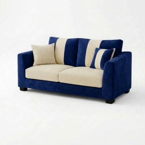 Image of Revo Plush Comfort Sofa Set | 3 Seater + 2 Seater with Ottoman | Luxury Velvet Suede Fabric | Modern Living Room Sofa | Dark Blue - Cream
