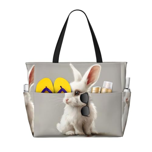 Sac de travail hobo imprimé lapin blanc le grand sac fourre-tout noir idéal pour le shopping