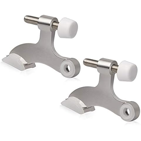 KOVOSCH 2 Pack Hinge Pin Door Stopper Brushed Satin Nickel - Adjustable Heavy Duty Hinge Pin Door Stop with White Rubber Bumper Tips Cover
