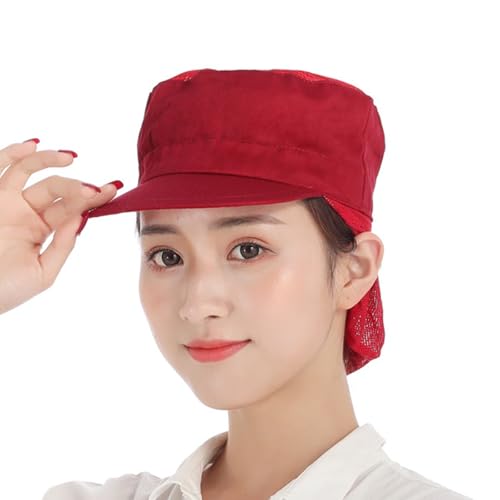 Gorro de cocinero de malla de algodón suave para la piel, para catering, cocina y hostelería, estilo retro, rojo, S