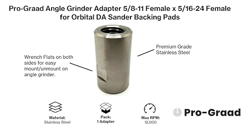 Pro-Graad Adaptador de esmerilhadeira angular de aço inoxidável 54040 fêmea 5/8-11 x 5/16-24 fêmea,