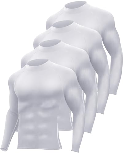 Hicarer - Hicarer 4 Pcs Men's Athletic Compression Shirts Workout Running Long Sleeve Shirt Mock Neck Dry Base Layer Tops(White,M) - Best Deal on Amazon