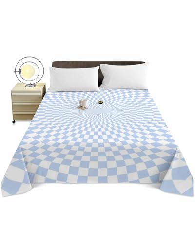 Queen Size Flat Sheet Only, Blue Lattice Abstract Geometric Bed Top Sheet Soft Microfiber Breathable Bedding Flat Sheets, Swirl Lattice Top Sheets Hotel Luxury