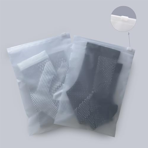 50Pcs Sock Organizer Bags 6x9 inch Frosted Zipper Plastic Bags for Travel Storage Clear Apparel Bag for Packing Gloves, Toiletries, small towels, panties, cosmetics | No Vent Holes