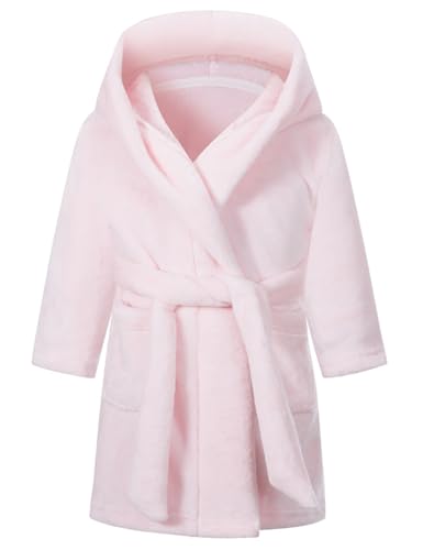 Image of Girls Fleece Hooded Robes, Warm Printed Bath Robe for Kids Soft Fuzzy Bathrobe for Gifts