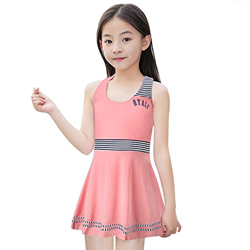 L PATTERN Bañador Niña Traje de Baño de Una Pieza Bañadores de Natación Niña Falda de Natación de Secado Rápido para Piscina Playa, Rosa, S/6-8 Años