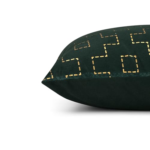 Image of Wakefit Designer Cushion Cover | 16x16 inch | Velvet Foil Print Fabric | Machine Washable | Pack of 1 | Golden Maze | Green Fabric & Golden Print