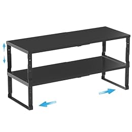 Wobmmi Expandable Spice Rack Organizion for Kitchen Cabinet, Seasoning,Bathroom Organizer Display Shelf, Stackable Multi-Purpose Shelves.Easy-to-Install(2Packs/Black,Large