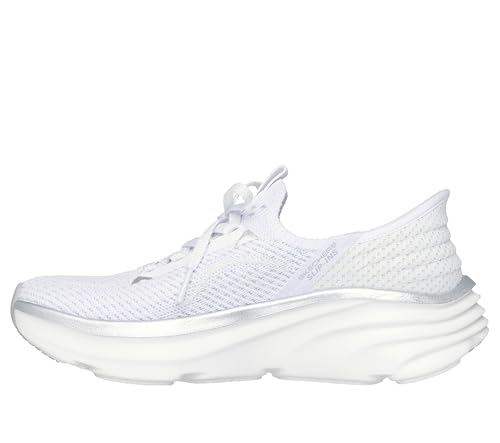 Skechers Femme D'Lux Vapor Evening Glow Slip-In ENTRAINEUSE, White Knit/Silver Trim, 39 EU