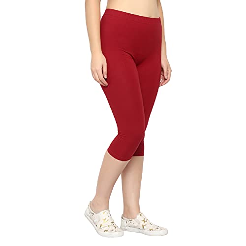 Image of Irana Women Cotton Stretchable Capri | Slim /Regular Fit | Breathable Yoga, Gym & Lounge Wear | High-Waist Stretchable 3 /4 Length Leggings|Capri Pants for Women - Pack of 1