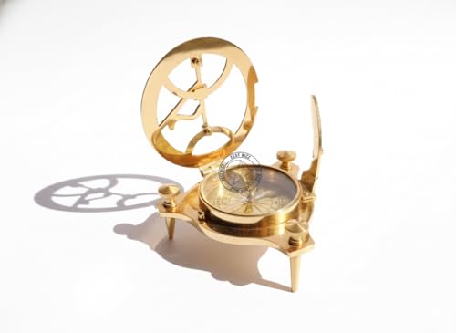 Compás de bronce sólido de 4 pulgadas con reloj de sol, gran antigüedad para actividades al aire libre, camping y senderismo miniatura 3
