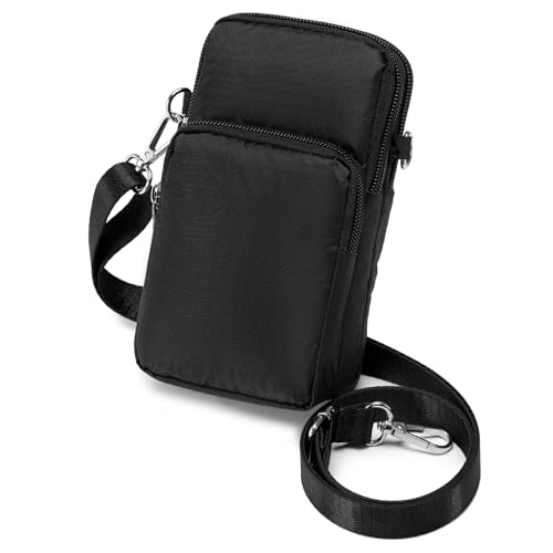 BAGZY Bolso Movil Mujer 6,7 Pulgadas Flores Nylon Bolso Pequeño Mujer Eléfono Móvil Bolso Bandolera Mini Bolso Bandolera con Correa Correa para El Hombro Extraíble，Negro