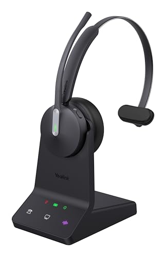 Yealink WH64 DECT und Bluetooth Mono UC Zoom Kabelloses Headset, 185 m Reichweite, EIN-Ohr-Arbeitskopfhörer mit 3-facher Geräuschunterdrückung, Klingelton, Büro-Headsets für Schreibtisch-IP-Telefon
