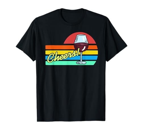 Cheers Humor Divertido Vino Atardecer Retro Celebración Camiseta