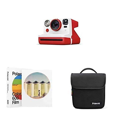 Polaroid - 9032 - Polaroid Now Appareil Photo instantané i-Type - Rouge + 6021 – Film Couleur pour 600 – Cadre Rond + 6056 - Sac de Transport pour Appareil Photo - Noir