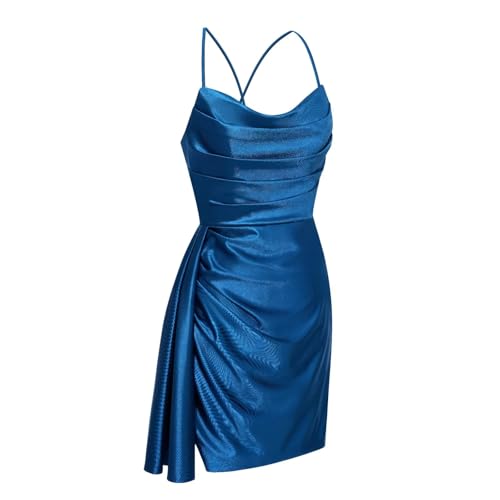 Stylefun Short Cowl Neck Satin Homecoming Dress 2025 Party Dress with Pleated Cocktail Prom Gown CYM3243