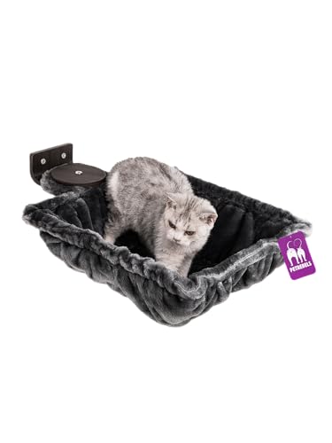 Petrebels Kletterwand, Liegemulde Hang Square 40 x 40 cm zur Wandmontage, Kratzbaum Wand, Holz Farbe Schwarz-Brauner Look