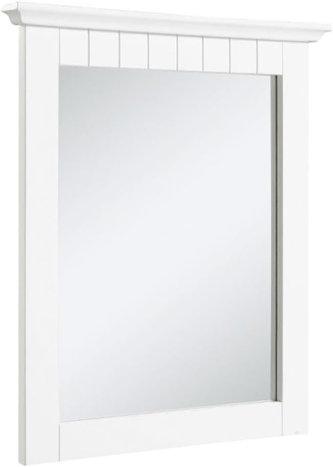 Pemberly Row Cottage Wall Mounted Vanity Mirror, 21 in x 24 in, Pine Wood Frame, White Finish, Rustic Shabby Chic Design, Bathroom or Accent Mirror, Includes Mounting Hardware