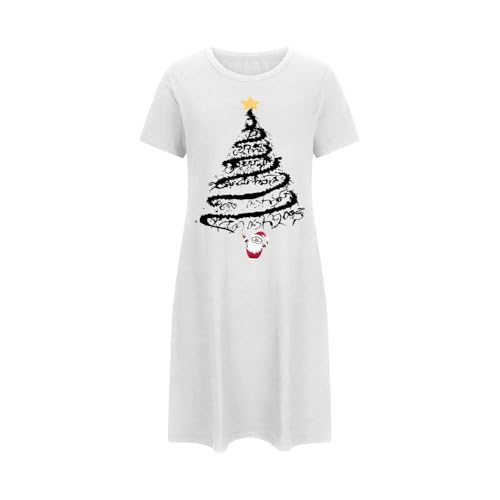 Women's Christmas Nightgown Short Sleeve Sleepshirt Loose Crewneck Nightshirt Cute Xmas Tree Pajamas Dress Sleepwear