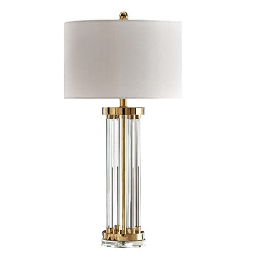 Crystal Table Lamp, White Bedside Table Lamp with Linen Shade, Modern Crystal Lamp Bedside Light for Bedroom, Living Room and Office, Gold Table Lamp